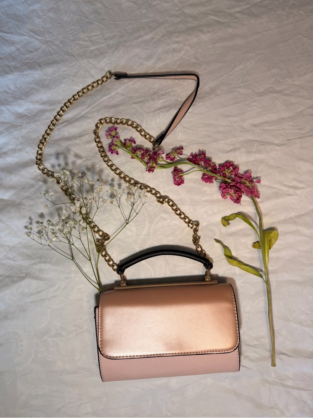 Call It Spring Rose Gold and Black Mini Crossbody with Gold Chain